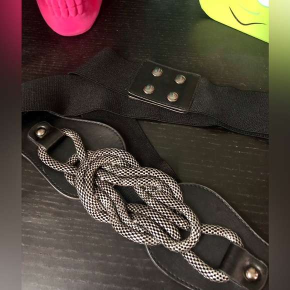 Vintage Plus Size Black Stretch Belt Silver Twisted Rope Metal Snake Corset - Picture 3 of 8